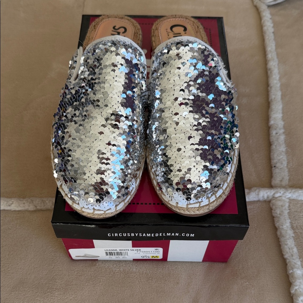 Circus by Sam Edelman Silver Sequin Espadrille Mules